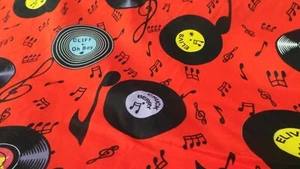 Red 100% cotton rock & roll records per 1/2 metre see description - Picture 1 of 4