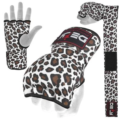 Gel Padded Inner Gloves with Hand Wraps MMA Muay Thai Boxing Bandage Leopard - Image 1 of 4