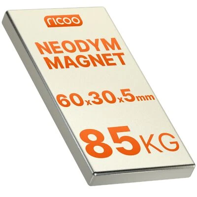 10x MAGNETE AL NEODIMIO NEODIMIO MAGNETI SUPERMAGNETI 60x30x5 mm N45 85kg - Immagine 1 di 4