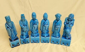 6 Vintage Chinese immortals Blue/Turquoise glaze,  6" Tall - Picture 1 of 8