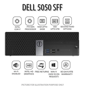 Dell OptiPlex 5050 SFF Intel Core-i7 7th Gen 32GB RAM DDR4 2TB SSD Wi-Fi Enabled - Picture 1 of 5