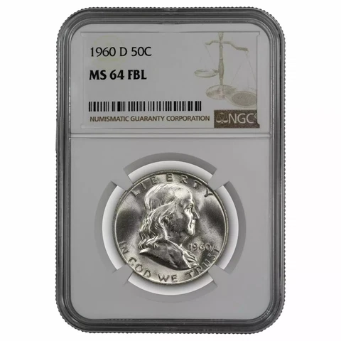 1960 D FRANKLIN HALF DOLLAR 50C NGC MS 64 FBL MINT UNC - FULL BELL LINES Cover