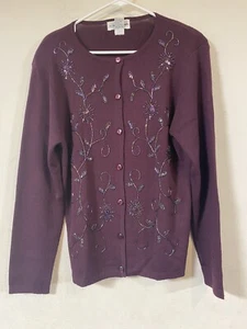 Damen Pullover kleine Strickjacke weinrot bestickt Perlen Alfred Dunner - Bild 1 von 2