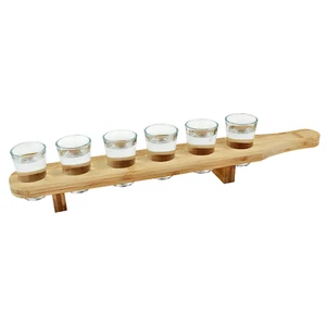 Set 6 Shot Glasses Wooden Carrier Serving Tray Party Drink Whisky Vodka Tequilla - Picture 1 of 6