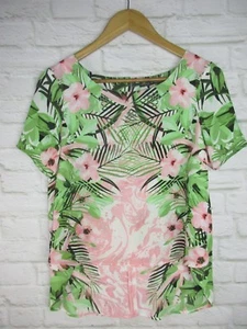Rose & Olive women's size Small Pink and Green Tropical Floral High Low Top GH2 - Picture 1 of 9
