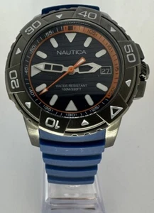 Men's Nautica Edgewater Blue Silicone Band 45mm Watch NAPEGT003 New Battery X - Picture 1 of 5