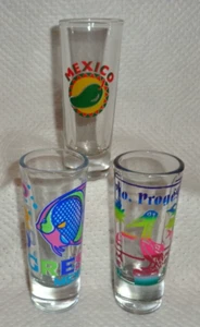 MEXICO--3 TALL SHOT GLASSES--MEXICO--PELICAN--FISH----L@@K - Picture 1 of 1