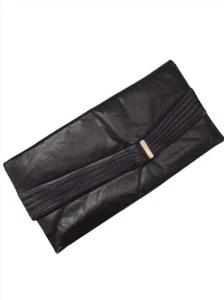 Women Vintage Charles Jourdan Evening Black Leather Clutch Pouch Wallet Party  - Picture 1 of 8