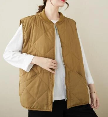 Womens Fashion Winter Stand Collar Loose Cotton Padded Sleeveless Warm Vest Coat - Image 1 of 4