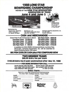 VINTAGE 1988 LONE STAR BOWFISHING CHAMIONSHIP ENTRY FORM PRINT AD - Picture 1 of 1