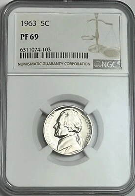 1963 NGC PF69 Proof Thomas Jefferson Nickel 5c White Label - Image 1 of 3
