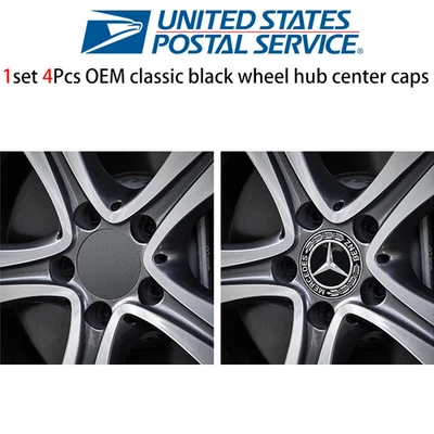 4PCS For Mercedes/Benz Wheel Center Caps Emblem Black and Chrome Hubcaps 75MM Foto 1 de 4