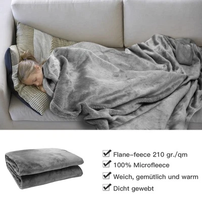 Kuscheldecke Flanell 210GSM Anti-Pilling Atmungsaktiv Warm für Sofa Bett TV Grau - Bild 1 von 4