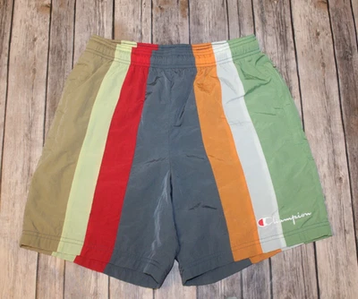 Champion Shorts Mens Small Nylon Warm Up Mesh Lining Color Block Retro Pockets - Image 1 of 4