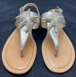 Alex Marie Silver Sea Star Starfish Flat Thong Sandals Size 5.5 Rhinestone - Picture 1 of 9