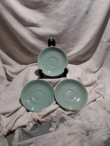 BERYL WOODS WARE GREEN SAUCERS SET OF 3 - Picture 1 of 15