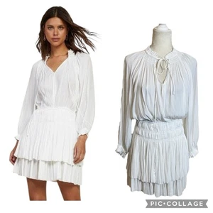 Current Air Womens Size Small White Ruffle Pleated Ling Sleeve Mini Dress - Picture 1 of 10