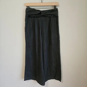 Pantalón Hazel & Folk Amelia Mujer S Negro Lino Pierna Ancha Corbata Cintura Culottes Boho - Imagen 1 de 10