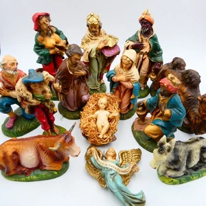 Belén FONTANINI 14 Piezas Pintado a Mano Italia Papel Maché Creche Navidad - Imagen 1 de 13