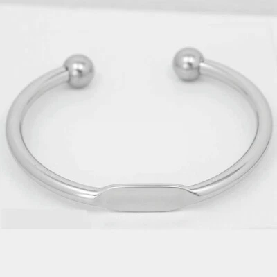 Men's Stainless-Steel Silver 7" Round ID Cuff Bracelet Unisex Women's.Box - Image 1 of 3