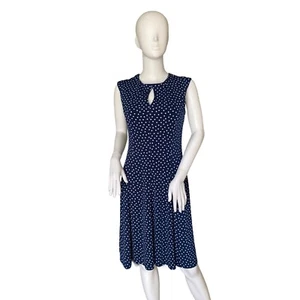 Vintage Women's Liz Claiborne Blue Polka Dot Day Dress Size S - Picture 1 of 4