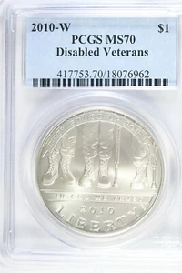 2010 W UNCIRCULATED $1.00 Silver Commemorative - Disabled Vets - PCGS MS 70 - Picture 1 of 2