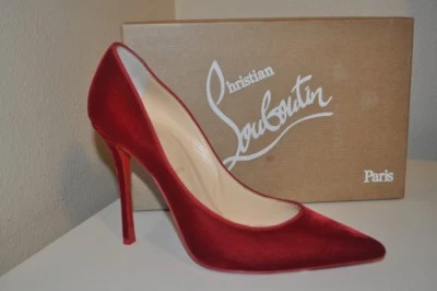 Christian Louboutin Decoltish 101 尖头高跟鞋天鹅绒红色 ROSO 40.5 欧元 — 第 1/4 张图片