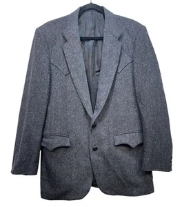 Vintage Circle S Mens Herringbone Blazer Jacket 40L Gray Wool Blend Cowboy... - Picture 1 of 17