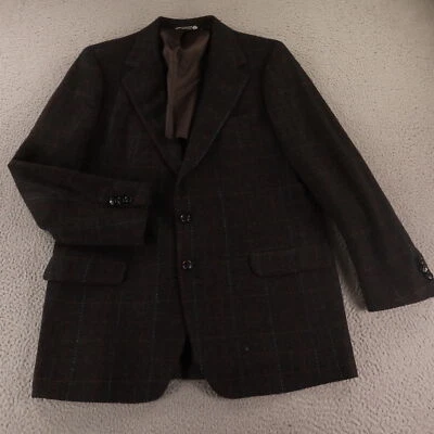 VTG Tweed Jacket M Gray Windowpane Check 100% Wool Blazer Sport Coat USA 42R - Image 1 of 4
