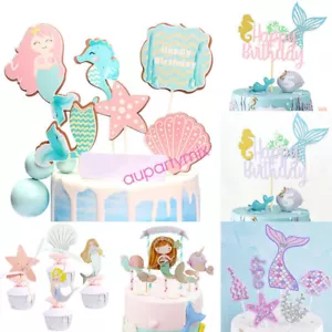 Mermaid Theme Cupcake Cake Toppers Girls Baby Happy Birthday Party Decor Supply - Picture 1 of 17