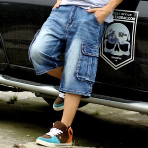 Vtg Hip Hop Loose Jeans 3/4 Capri Pants Denim Shorts Cropped Cargo Baggy Shorts - Bild 1 von 26