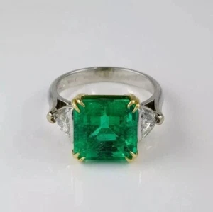 Anello di fidanzamento stile Art Deco 3,75 ct diamante e smeraldo creato in laboratorio oro 14 carati FN - Foto 1 di 9