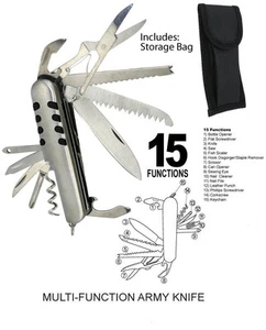 COLTELLO ESERCITO CAMPER ESCURSIONISTA PENNA TASCABILE COLTELLO STRUMENTO MULTI LAMA 15 FUNZIONI - Foto 1 di 1