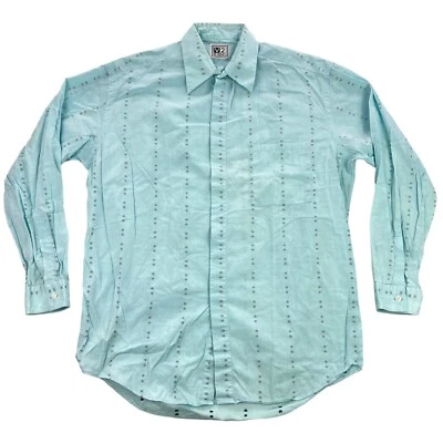 Винтажная мужская рубашка V2 от Versace из 100% хлопка на пуговицах светло-бирюзовая • размер 15 R - Изображение 1 из 4