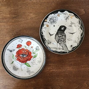 Anthropologie Balducci Plates Raven Rose Eye Set of 2 NEW Halloween Gothic - Picture 1 of 10