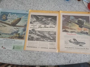 3 Vintage WWII WW2 Magazine Advertisements GM, Cadillac, NAA 13 3/4" - Picture 1 of 4