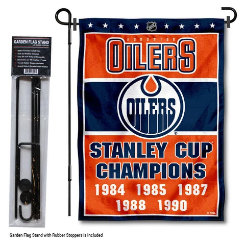 Edmonton Oilers 5 Time Champions Garden Flag and Pole Stand Cover