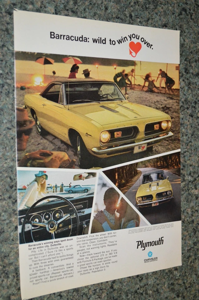 1967 PLYMOUTH BARRACUDA FORMULA S ORIGINAL ADVERTISEMENT PRINT AD 67 383 - Image 1 of 1