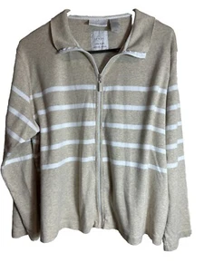 Liz & Co Women's Zip Up Cardigan Beige/White Sweater Petite Medium - Picture 1 of 6