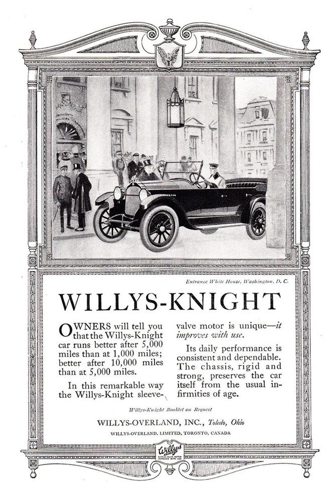 Anuncio impreso vintage de Willys Knight: Entrance White House 1920 Foto 1 de 1