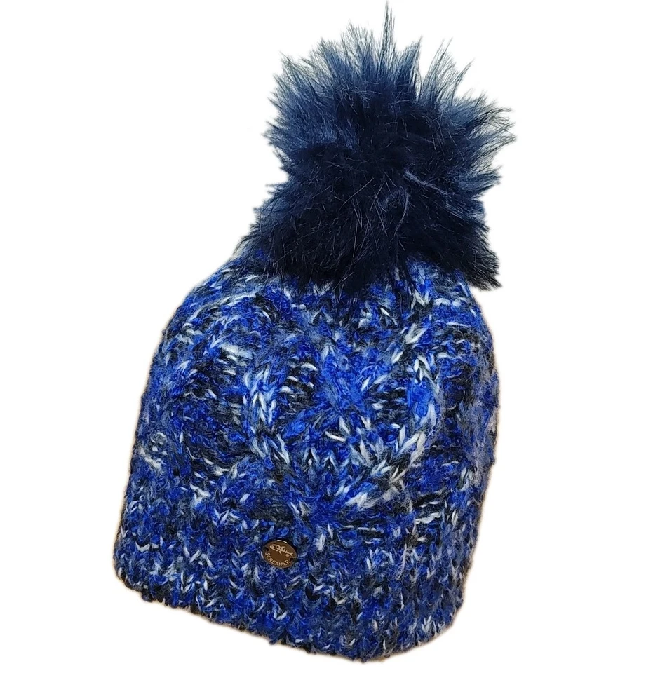 Gorro Screamer Pom Pom Mármol Azul Tejido con Cable Invierno Esquí  Foto 1 de 4