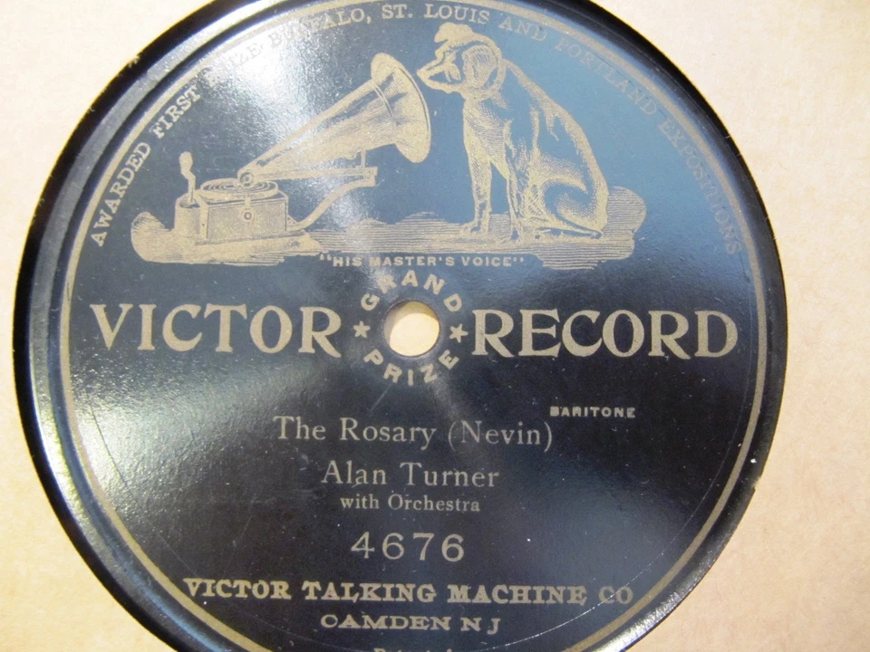 1906 ALAN TURNER Baritone 1st TAKE Nevin THE ROSARY Victor GRAND PRIZE 4676 Foto 1 de 1