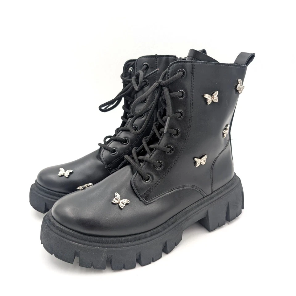 Botas Wild Diva Lounge Kita Butterfly con cordones para mujer negras talla US8 EU39 Foto 1 de 4
