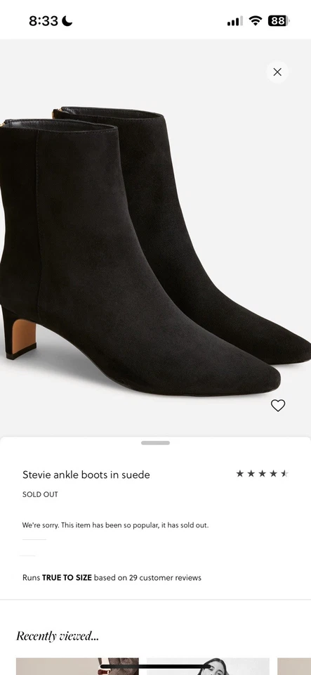 Botines J.Crew Stevie de gamuza negra para mujer 7,5 Foto 1 de 1