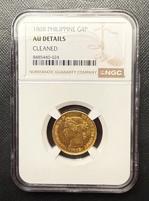 Philippines 1868 Gold 4 Pesos NGC AU Details Isabel - Image 1 of 2