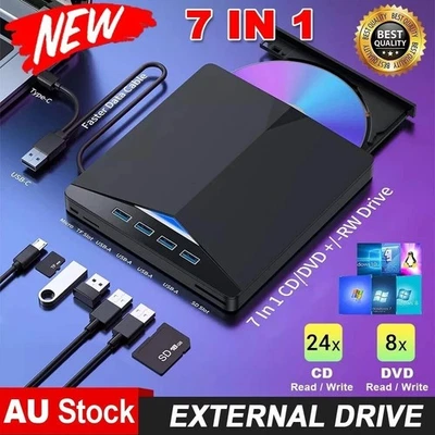 External CD DVD Drive Type C USB 3.0 Disc Player Burner Writer For Laptop PC Mac - image 1 of 4