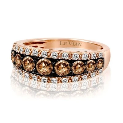 Anillo LeVian de oro rosa de 14 quilates con diamantes blancos y marrones de 1,29 quilates - talla 7 Foto 1 de 4