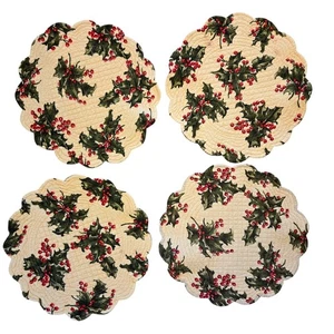 4 manteles reversibles acolchados festoneados acebo redondos verdes a cuadros Navidad - Imagen 1 de 6