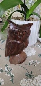 Vtg Hand Carved Ironwood Owl Handmade Perched Figure MCM  5" - Picture 1 of 9