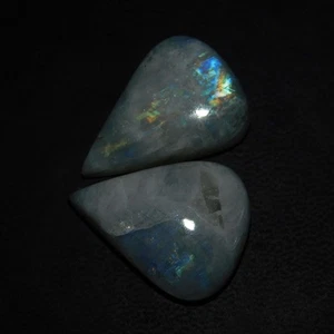 Rainbow Fire Natural Moonstone 40.40 Ct 2 Pieces Genuine Certified Gemstone Pair - Picture 1 of 8
